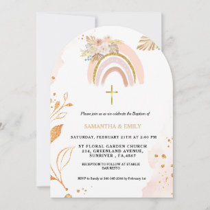 Invitation Boho Pampas Grass Rainbow Girl BAptism Christening
