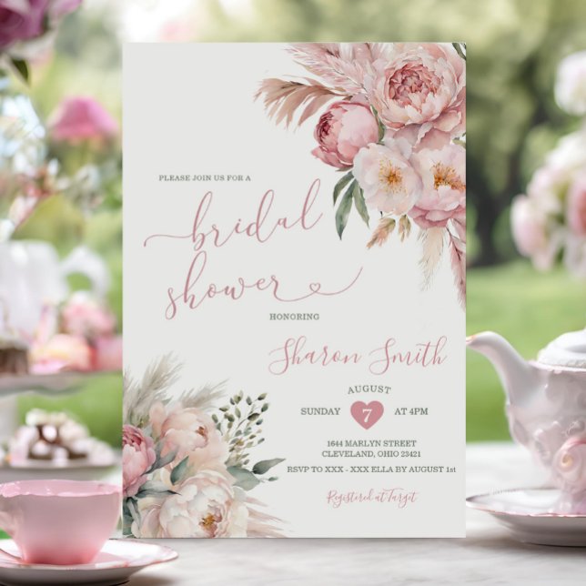 Invitation Boho Pampas Grass rose Fête des mariées Fleurs séc (Créateur téléchargé)