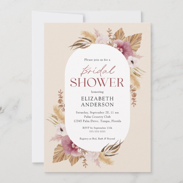 Invitation Boho Pampas Grass Rose Gold (Devant)
