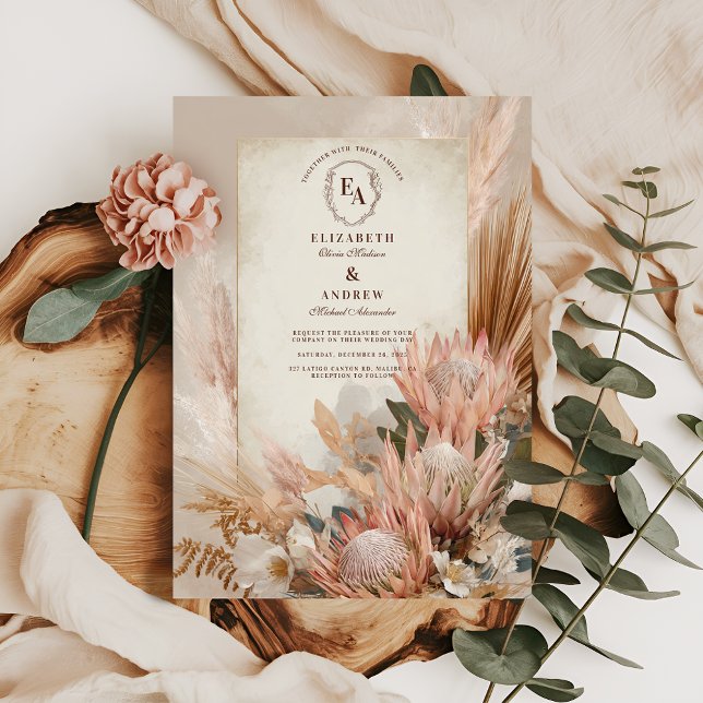 Invitation Boho Pampas Grass Rustique Mariage Design (Créateur téléchargé)