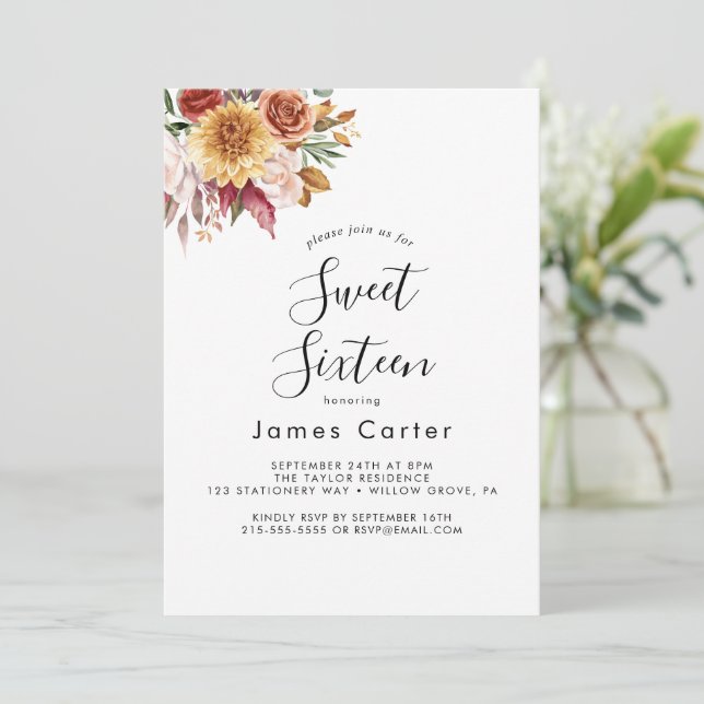 Invitation Boho Pampas Grass Sweet sixteen Anniversaire (Debout devant)