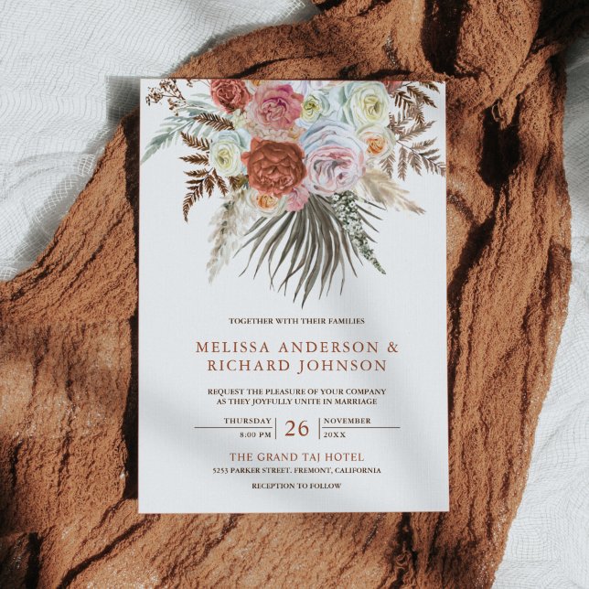 Invitation Boho Pampas Grass Terme Floral Terracotta Mariage (Créateur téléchargé)