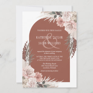 Invitation Boho Pampas Grass Terracotta Floral Mariage