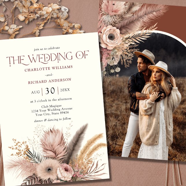 Invitation Boho Pampas Grass Terracotta Mariage photo (Créateur téléchargé)