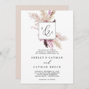 Invitation Boho Pampas Grass traditionnel Monogramme Mariage