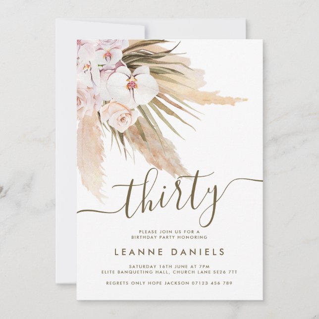 Invitation Boho Pampas Grass Trente Anniversaire (Devant)