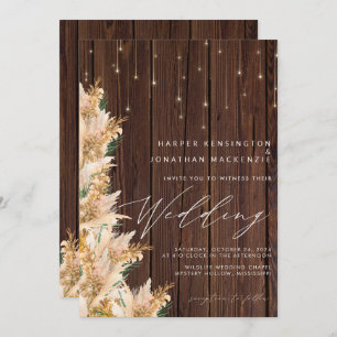 Invitation Boho Pampas Grass Twinkles lumières Mariage en boi