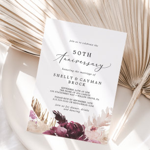Invitation Boho Pampas Herbe 50ème anniversaire Mariage