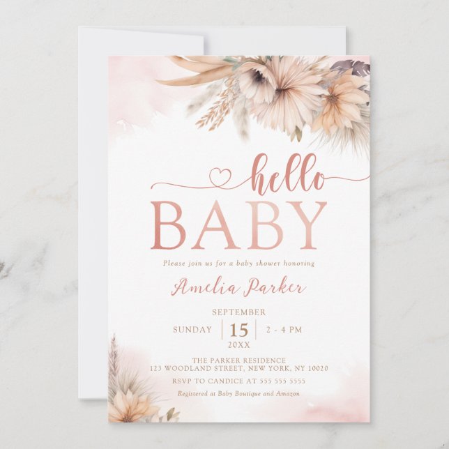Invitation Boho Pampas Herbe Floral Désert Bonjour Baby showe (Devant)