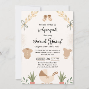 Invitation Boho Pampas Neutre Aqeeqah bébé fille musulmane aq