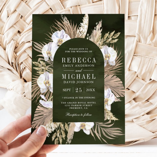 Invitation Boho Pampas Orchidée Blanche Mariage Sage Palm Sag (Créateur téléchargé)
