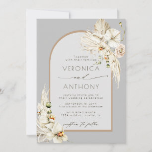 Invitation Boho Pampas Orchidée en herbe Floral Mariage Gris