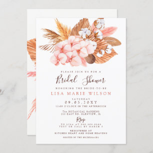 Invitation Boho Pampas Orchidées Fête des mariées en coton Bl