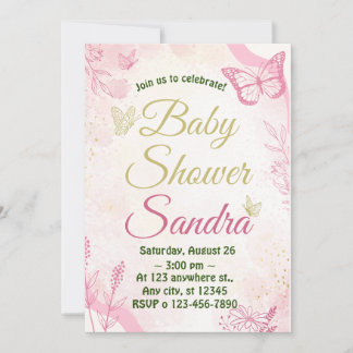 Invitation Boho Pampas papillon Grass Baby shower fille