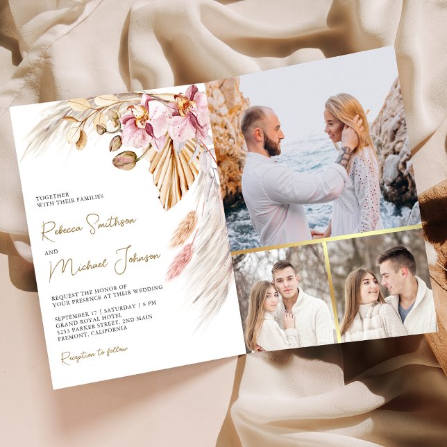 Invitation Boho Pampas Pink Orchid Floral QR Code Wedding (Créateur téléchargé)