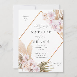Invitation Boho Pampas Plage de Herbe Mariage Floral 2 Or