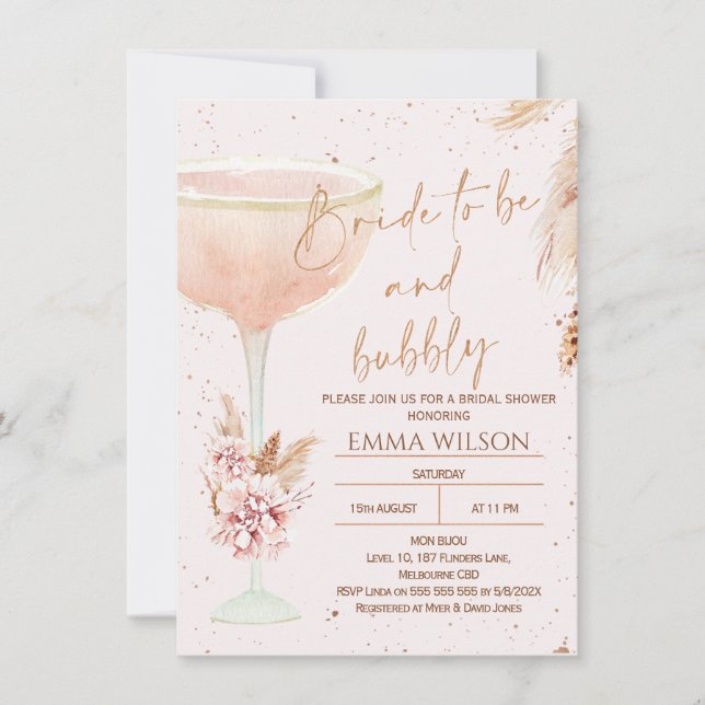 Invitation Boho Pampas Rose Gold Mariée Pour Être Fête des ma (Devant)