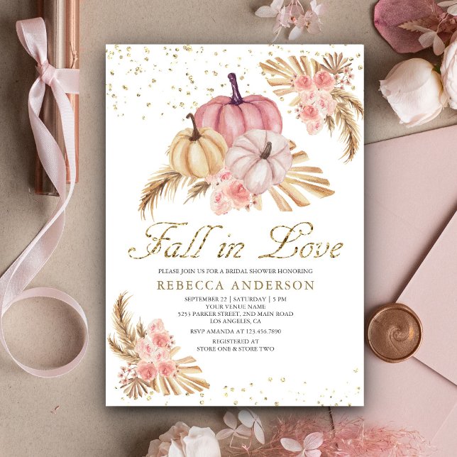 Invitation Boho Pampas Roses Rose Poussiéreux Citrouille Fête (Créateur téléchargé)