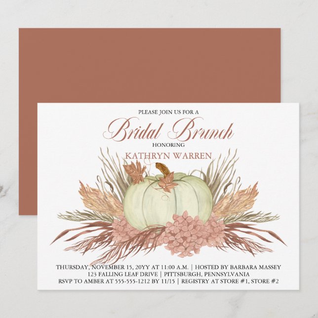 Invitation Boho Pampas rustique Grass | Brunch nuptial Citrou (Devant / Derrière)