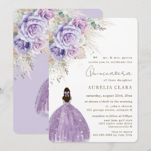 Invitation Boho Pampas Rustique Purple Floral Quinceañera