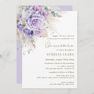Invitation Boho Pampas Rustique Purple Floral Quinceañera Inv