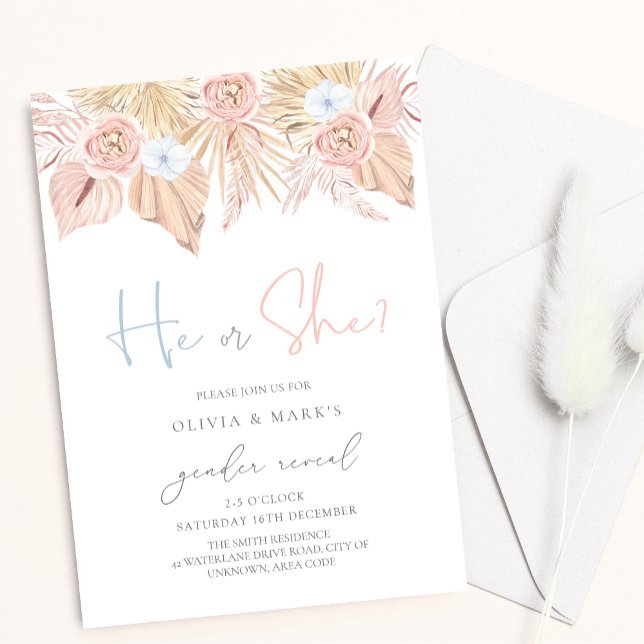 Invitation Boho Pampas séché Floral Baby Reveal Genre (Créateur téléchargé)