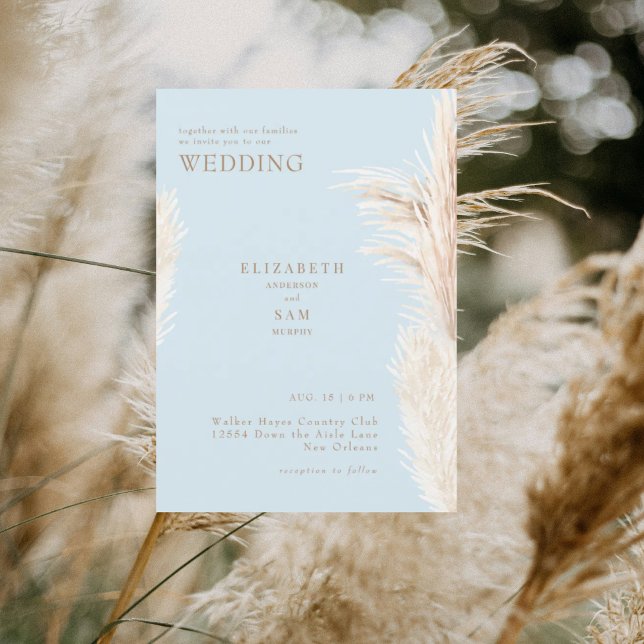 Invitation Boho Pampas Sky Blue avec Mariage (Créateur téléchargé)