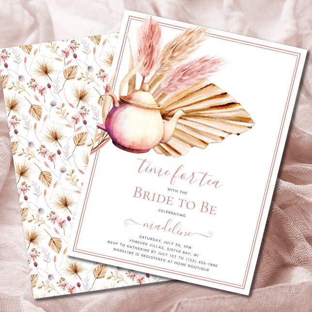 Invitation Boho Pampas Tea Party Fête des mariées (Créateur téléchargé)