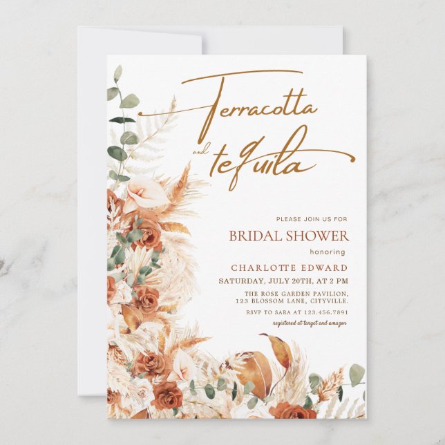 Invitation Boho Pampas Terracotta & Tequila Bridal Shower (Devant)