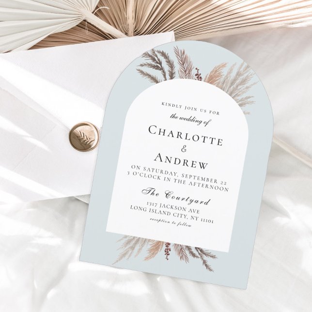 Invitation Boho Pampasgras Wedding Invite (Modern Boho Pampasgras Powder Blue Wedding Invitation)