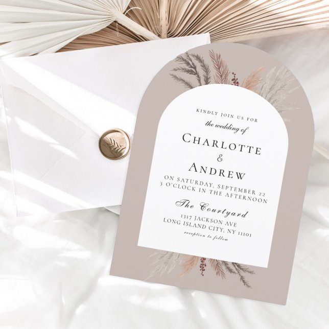 Invitation Boho Pampasgras Wedding Invite (Modern Boho Pampasgras Light-Brown Wedding Invitation)