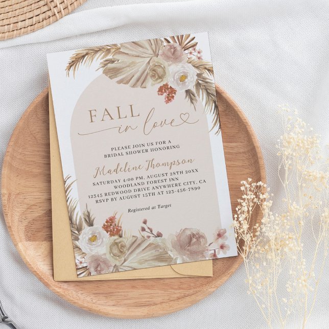 Invitation Boho Pampass Arche en Herbe Chute en Amour Fête de (Créateur téléchargé)
