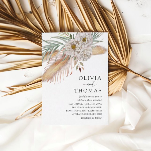 Invitation Boho Pampass & Floral Watercolor Mariage (Créateur téléchargé)