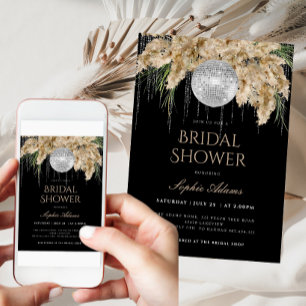 Invitation Boho Papmas Grass Disco Ball Black Fête des mariée