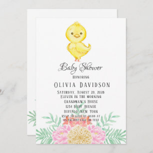 Invitation Boho Pâques Poulet Aquarelle Baby shower de fleurs