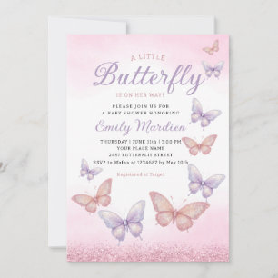 Invitation Boho Parties scintillant aquarelle Papillon Baby s