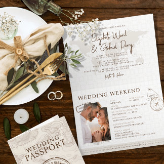 Invitation Boho Passport Destination Mariage