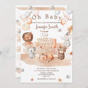 Invitation Boho pastel animaux baby shower mobile Oh Baby