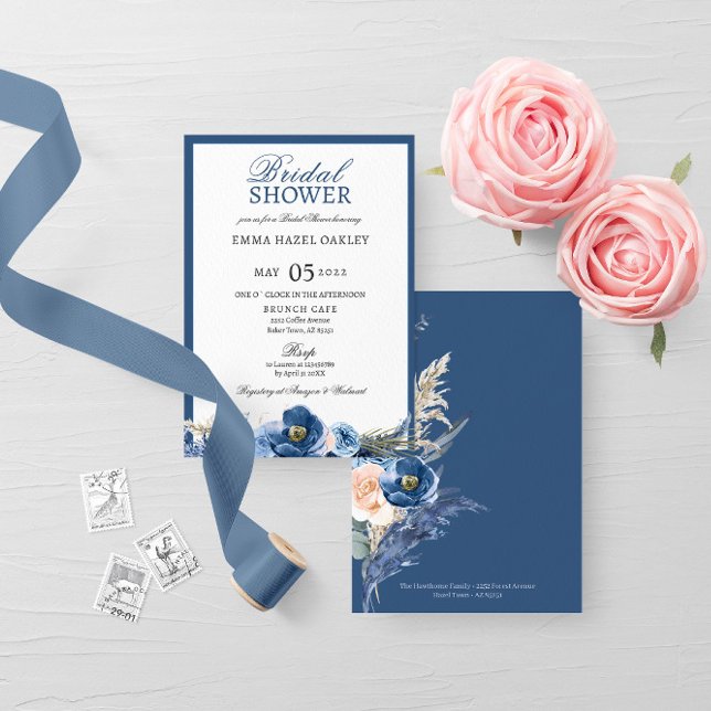 Invitation Boho pastel bleu crème Fête des mariées (Créateur téléchargé)