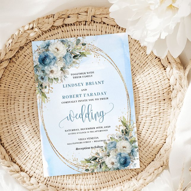 Invitation Boho Pastel Blue Floral Glitter wedding invite (Boho Pastel Blue Floral Glitter wedding invite

)