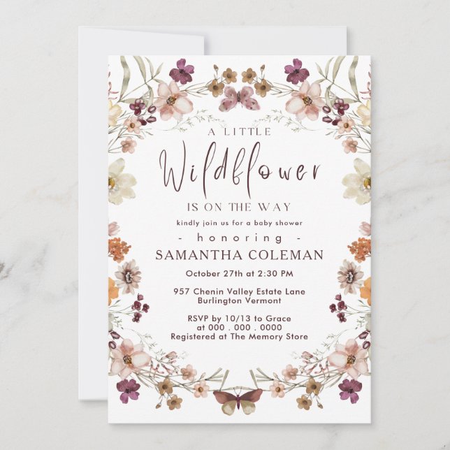 Invitation Boho Pastel Fleur sauvage thème Baby shower modern (Devant)