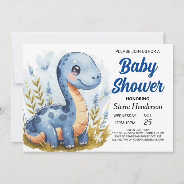 Invitation Boho Pastel Imprimable Baby shower Dinosaur Boy (Devant)
