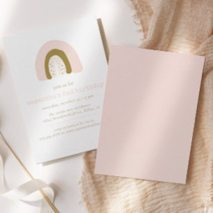 Invitation Boho Pastel Pink Gold Rainbow fête d'anniversaire