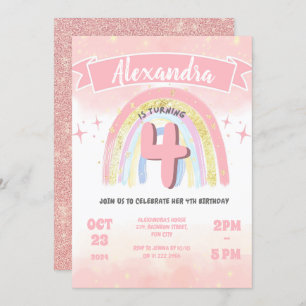 Invitation Boho Pastel Rainbow 4th Birthday Girl Parties scin