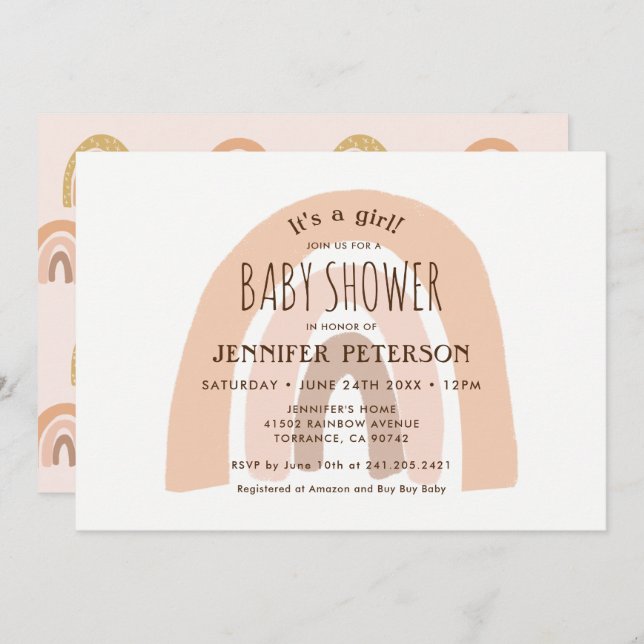 Invitation Boho Pastel Rainbow C'est un Baby shower féminin (Devant / Derrière)