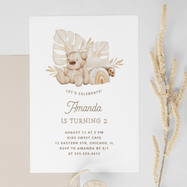Invitation Boho Pastel Teddy Bear | Parti Anniversaire de enf (Créateur téléchargé)