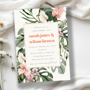 Invitation Boho Peach Blush Tropical Floral Couples Douche