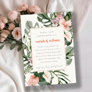 Invitation Boho Peach Blush Tropical Floral Rehearer Dîner