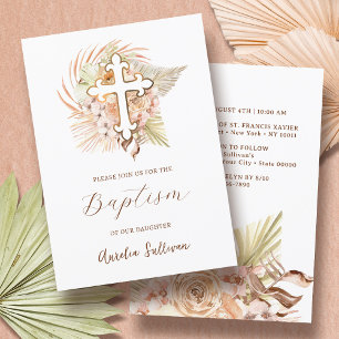Invitation Boho Peach Bouquet Baptême