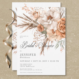 Invitation Boho Peach & Cream Floral Fête des mariées blanche
